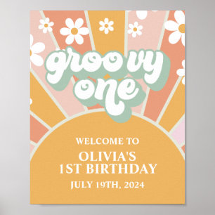 Groovy One Sunshine First Birthday Välkomstskylt Poster