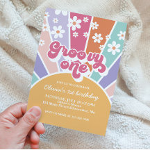 Groovy One Sunshine Rainbow Daisy Inbjudan