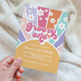 Groovy One Sunshine Rainbow Daisy Inbjudan