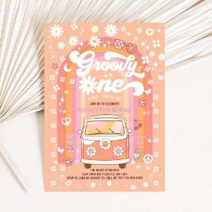 Groovy ONE Tusenskönhet Fersken Regnbåge 1-årsdag Inbjudningar