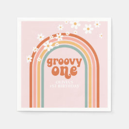 Groovy One tusenskönor boho blommig regnbåge 1-års Pappersservett