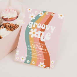 Groovy One tusenskönor regnbåge 3-årsdag Inbjudningar