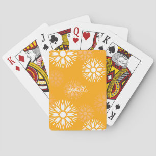 Groovy Orange Daisy Flower Retro Blommigt Namn Casinokort