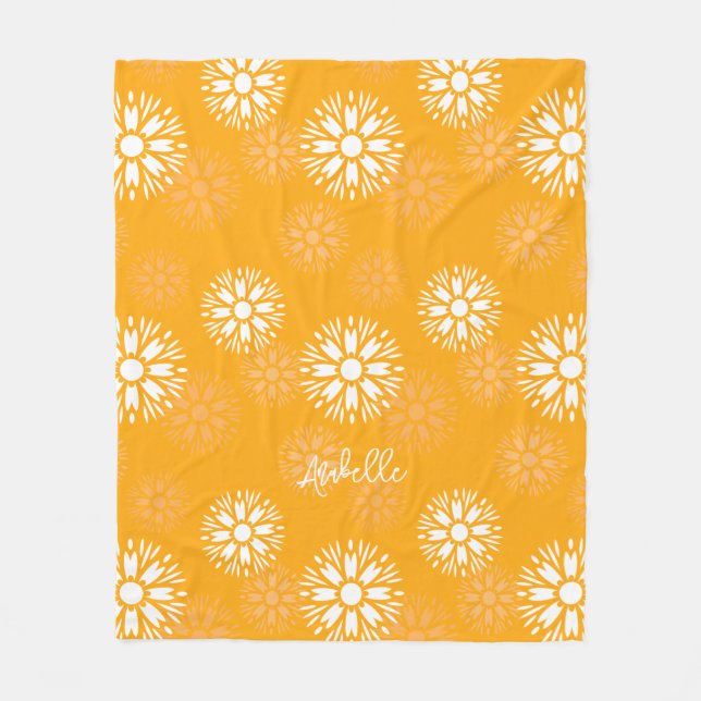 Groovy Orange Daisy Flower Retro Blommigt Namn Fleecefilt (Framsidan)
