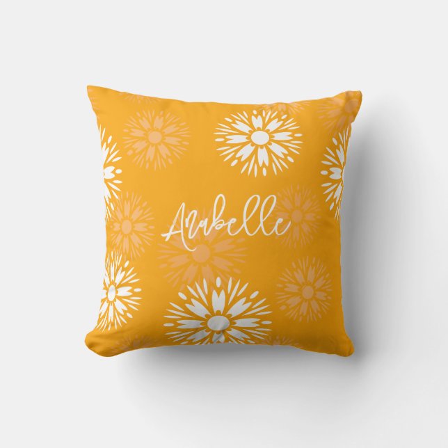 Groovy Orange Daisy Flower Retro Blommigt Namn Kudde (Framsida)