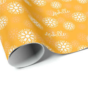 Groovy Orange Daisy Flower Retro Blommigt Namn Presentpapper