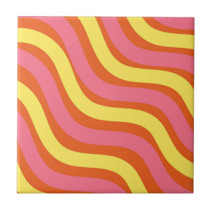 Groovy Orange Gult Rosa Vågigt Rand Modern Home Kakelplatta