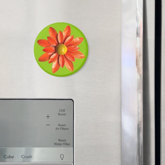 Groovy Orange Hippie Daisy Flower Power Blommigt Magnet (In Situ (Fridge))