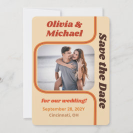 Groovy Orange och Brown Rainbow Curve Photo Spara Datumet