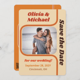 Groovy Orange och Brown Rainbow Curve Photo Spara Datumet