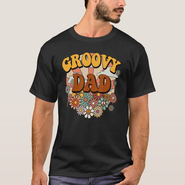 Groovy Pappa Retro Matching Family Flowers pappa T Shirt (Framsida)