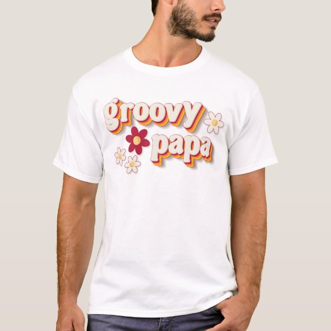 Groovy Pappa T-Shirt | Retro Daisy Boho Birthday P (Framsida)