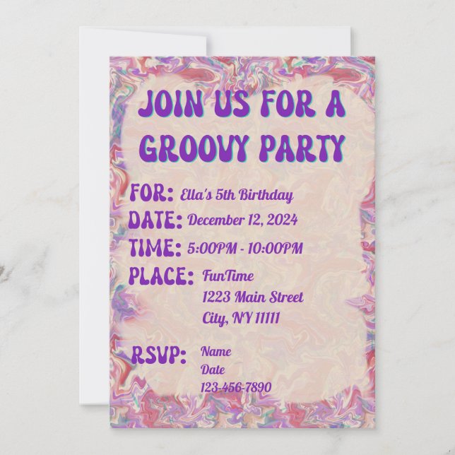 Groovy Party-inbjudan - 60, 70 teman Inbjudningar (Framsida)