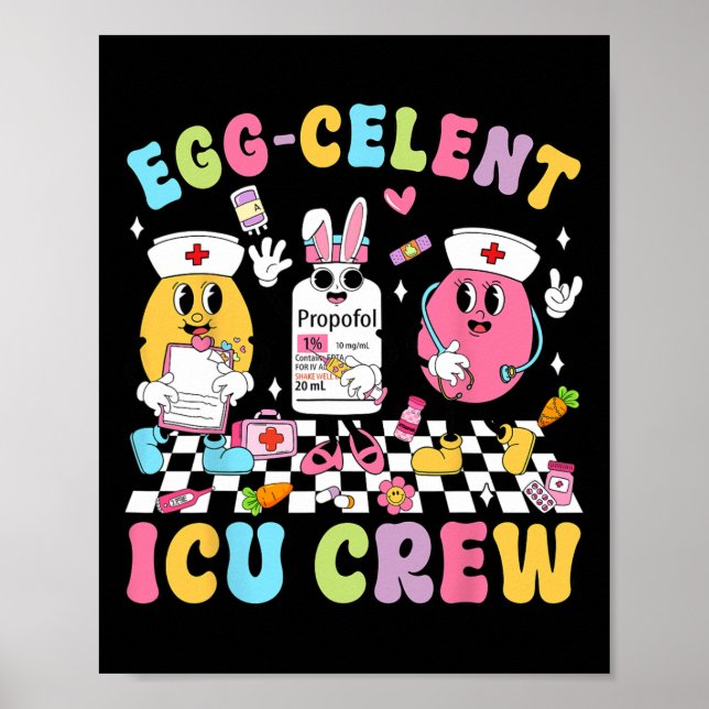 Groovy Påsk Day Egg-celent Icu Crew Bunny Nurse Poster (Framsidan)