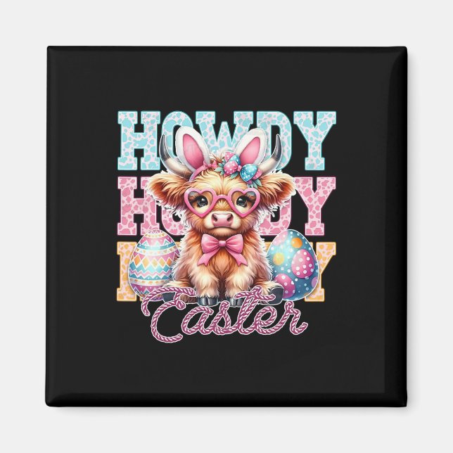 Groovy påskdag Ko Western Cowboy Hejsan påsk  Magnet (Framsidan)