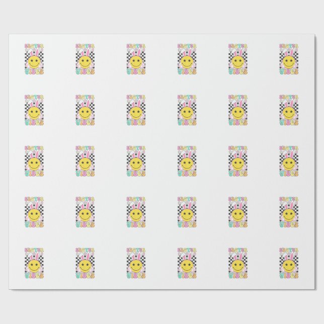 Groovy påskstämning Kanin Påskdag Leende Ansikte G Presentpapper (Platt)