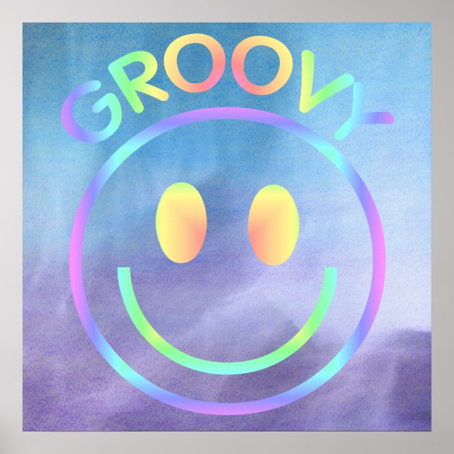 Groovy | Pastellkrita för Lila av Retro Ansikte Poster (Framsidan)