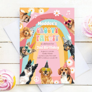 Groovy Pawty Retro Daisy Hippie Hund Girl Birthday Inbjudningar