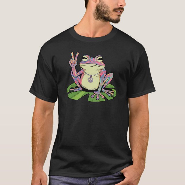 Groovy Peace Frog, Fredsteckenet Groovy Frog T Shirt (Framsida)