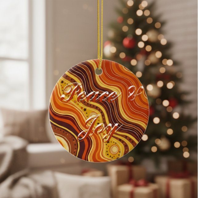 Groovy Peace & Joy Keramisk Ornament | Retro 70-ta (Skapare uppladdad)