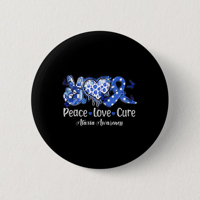 Groovy Peace Kärlek Cure Blue Ribbon Ataxi Awarene Knapp (Framsida)