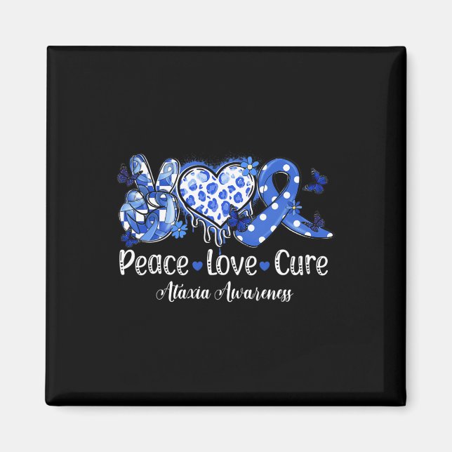 Groovy Peace Kärlek Cure Blue Ribbon Ataxi Awarene Magnet (Framsidan)