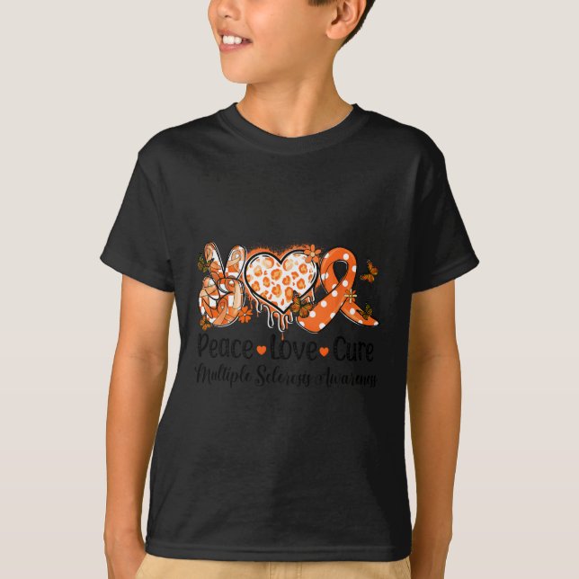 Groovy Peace Kärlek Cure Många Sclerosis Awarenes T Shirt (Framsida)