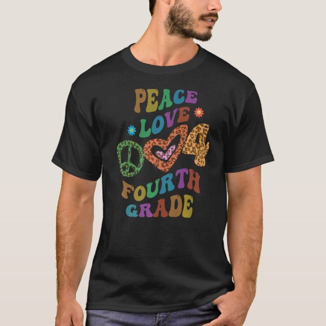 Groovy PEACE KÄRLEK FJÄRDE KLASS Leopard Skriv ut  T Shirt (Framsida)