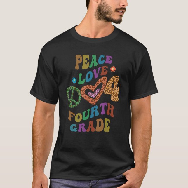 Groovy PEACE KÄRLEK FJÄRDE KLASS Leopard Skriv ut  T Shirt (Framsida)
