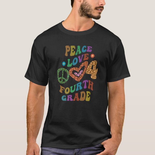 Groovy PEACE KÄRLEK FJÄRDE KLASS Leopard Skriv ut  T Shirt (Framsida)