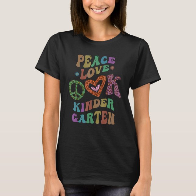 Groovy PEACE KÄRLEK KINDERGARTEN Leopard Skriv ut  T Shirt (Framsida)