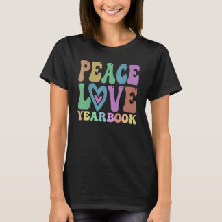 Groovy PEACE LOVE YEARBOOK Crew Retro Literary Clu T Shirt