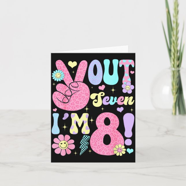 Groovy Peace Out Seven I'm 8 Years Old 8th Birthda Kort (Framsida)