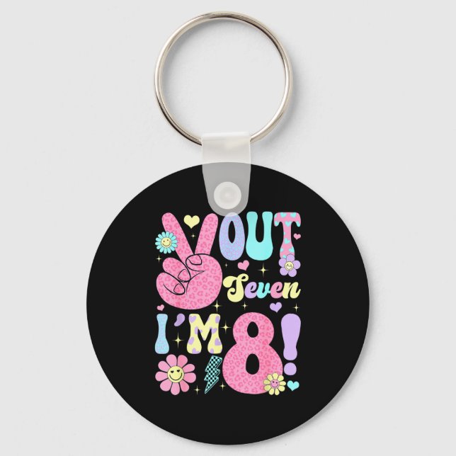 Groovy Peace Out Seven I'm 8 Years Old 8th Birthda Nyckelring (Framsida)