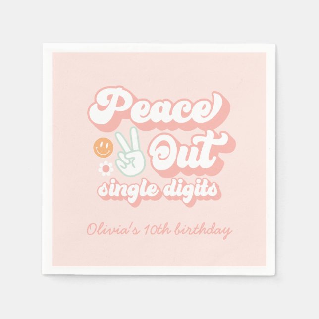 Groovy Peace Out Single Digits 10-årsdag Pappersservett (Framsidan)