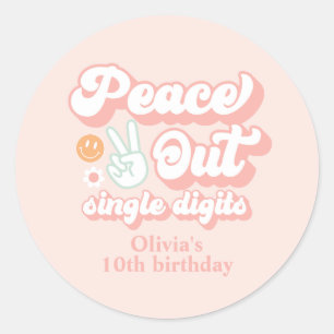 Groovy Peace Out Single Digits 10-årsdag Runt Klistermärke