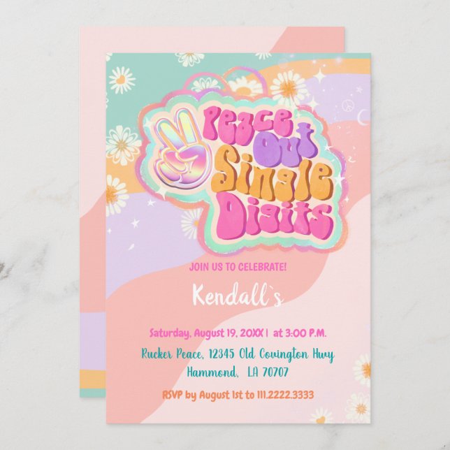 Groovy Peace out Single Digits 10:e Inbjudningar (Fram/baksida)