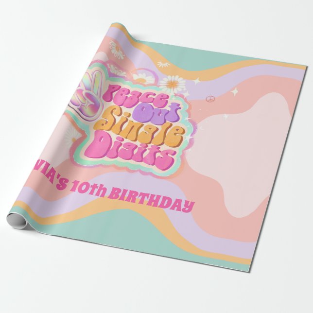 Groovy Peace Out Single Digits 10th Sign Presentpapper (Utrullad)