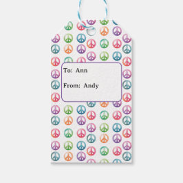 Groovy peace signs watercolor style hippie love presentetikett