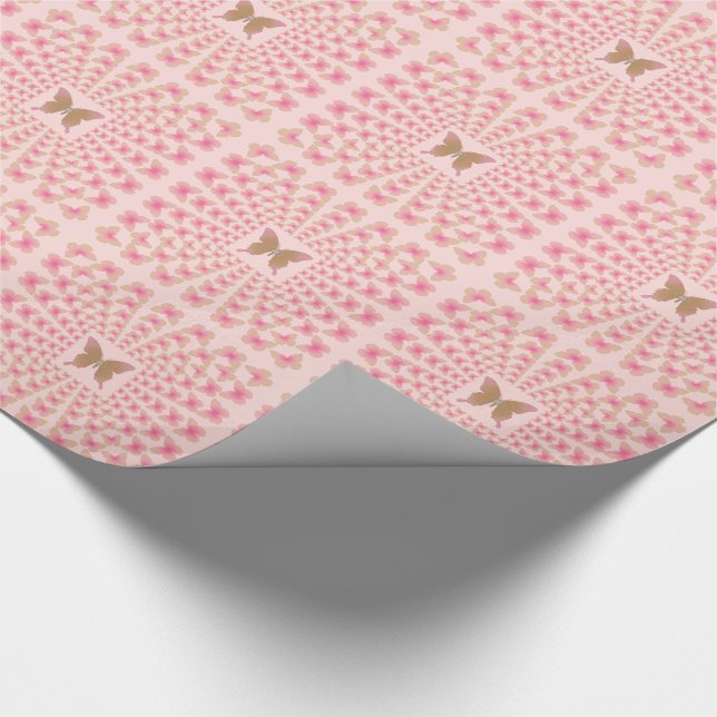 Groovy perspektiv för 60-talfredfjäril på rosor presentpapper (Hörn)