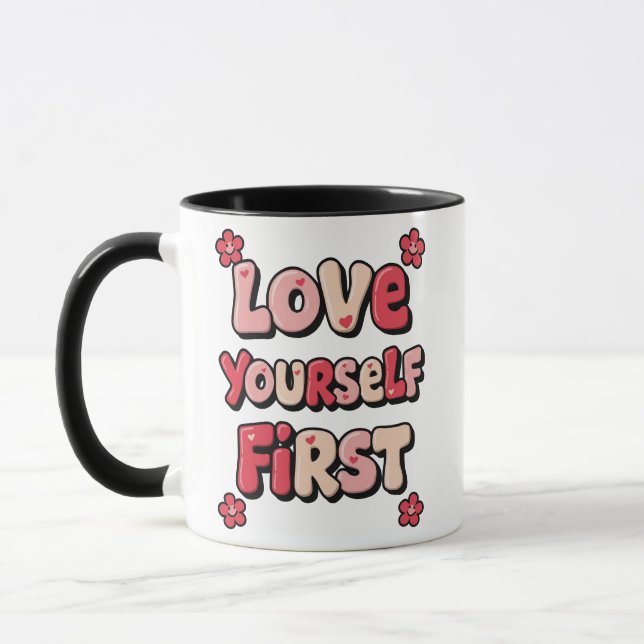 Groovy Pink "Love Yourself First" Quote Mugg (Vänster)
