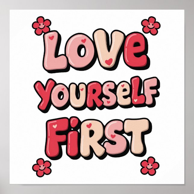 Groovy Pink "Love Yourself First" Quote Poster (Framsidan)