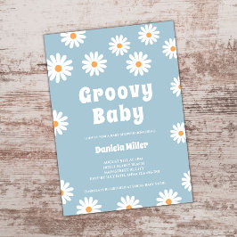Groovy Pojke Daisy 70s Retro Baby Shower Inbjudningar