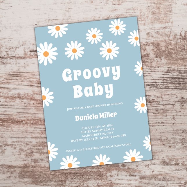 Groovy Pojke Daisy 70s Retro Baby Shower Inbjudningar (groovy baby retro 70s daisy boy baby shower invitation)