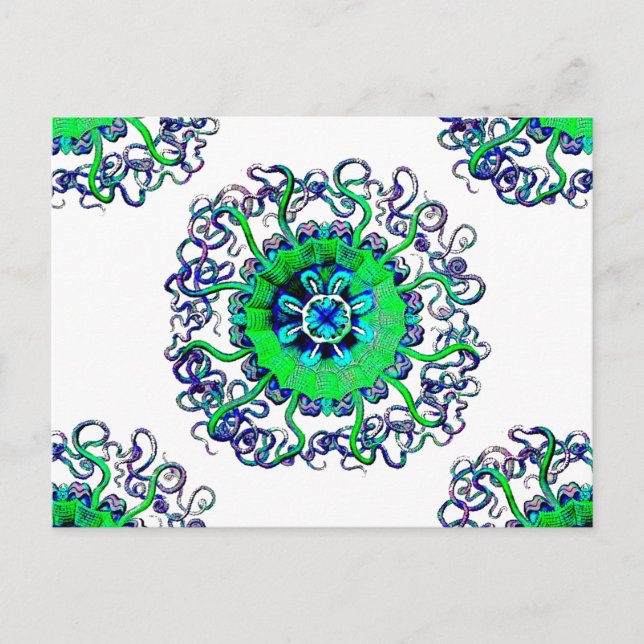 Groovy Pop Art Jellyfish MandalaTattoo Vykort (Framsida)