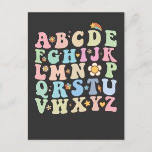 Groovy Pre K Kindergarten Alphabet ABC Retro Inbjudan Vykort