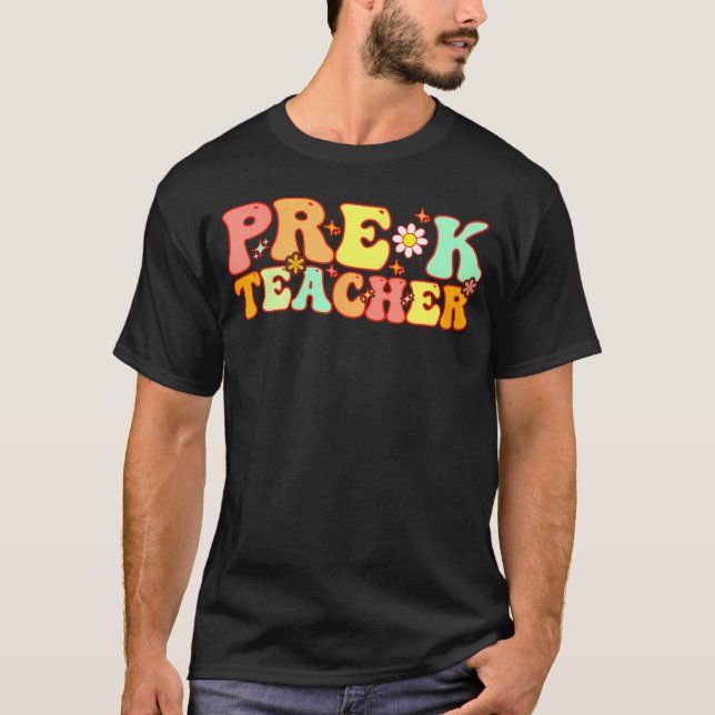 Groovy Pre-K Lärare Back to school T Shirt (Framsida)