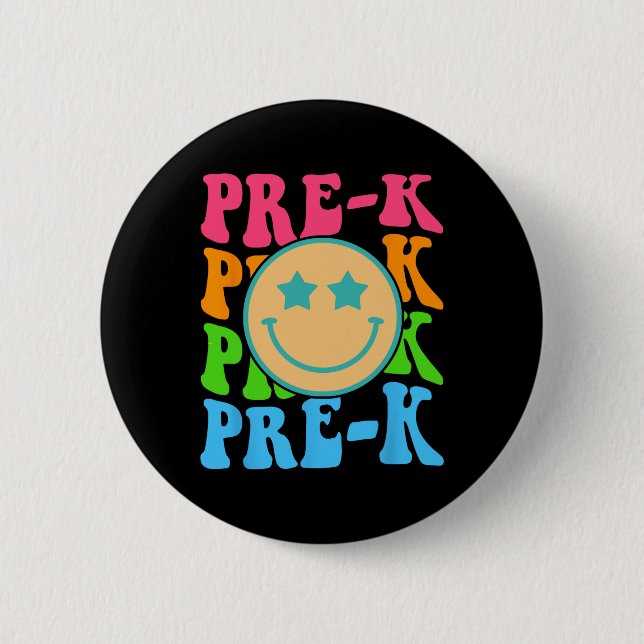 Groovy Pre-K Vibes Ansikte Retro Teacher Kids back Knapp (Framsida)