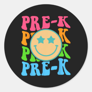 Groovy Pre-K Vibes Ansikte Retro Teacher Kids back Runt Klistermärke