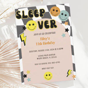 Groovy Preppy Y2K Lycklig Ansikte viloläge över fö Inbjudningar